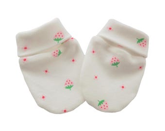 Cotton Baby Newborn Scratch Mittens Pattern Strawberries