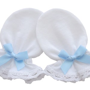 Cotton Jersey Newborn Baby Anti Scratch Mittens Lace Christening Color White