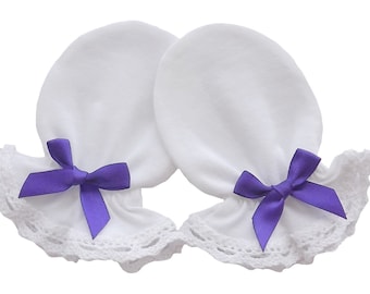 Cotton Baby Anti Scratch Mittens Gloves Christening Color White Cotton Lace Satin Bow