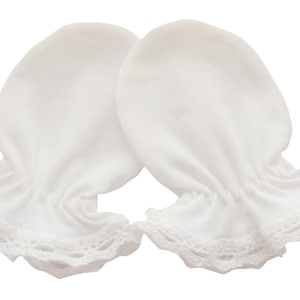 0-3/ 3-6 Months 100% Cotton Jersey Newborn Baby Anti Scratch Mittens Gloves Christening Color White Cotton Lace