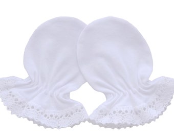 Cotton Baby Mittens with Lace: Anti-Scratch Newborn Gloves