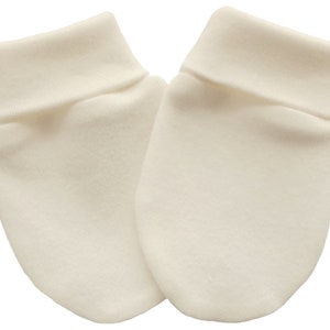 Guantes antiarañazos para recién nacidos de punto de algodón orgánico de 0 a 3/3 a 6/6 a 12 meses, color marfil