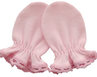 Cotton Baby Mittens: Pink Lace Anti-Scratch Gloves (0-6 Months)