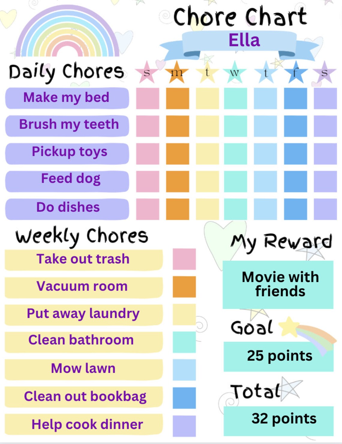 Editable Rainbow Chore Chart for Kids Routine Chart Kids Responsibility ...