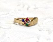Vintage Gold Multi Stone Rhinestone Ring Mothers Ring Size 6 3/4