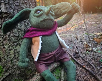 Bindle the Goblin ooak handmade magical creature, with joints and soft plush. The perfect gift for someone who loves magic