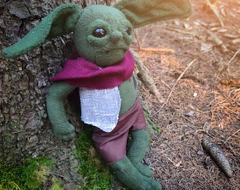 Mish the Goblin ooak handmade magical creature, with joints and soft plush. The perfect gift for someone who loves magic