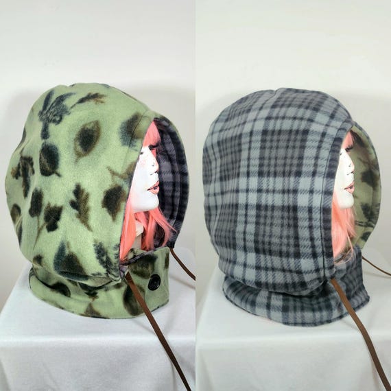 Reversible Hood Oversized Handmade Festival Fleece Alt Warm Winter Fall Spring Apparel Hooded Apocalyptic Alternative Clothing Accessory
