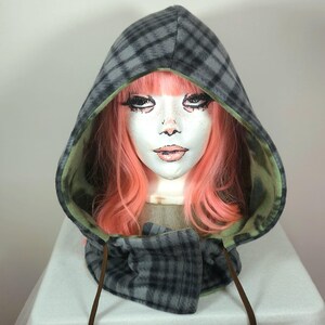 Reversible Hood Oversized Handmade Festival Fleece Alt Warm Winter Fall Spring Apparel Hooded Apocalyptic Alternative Clothing Accessory image 6