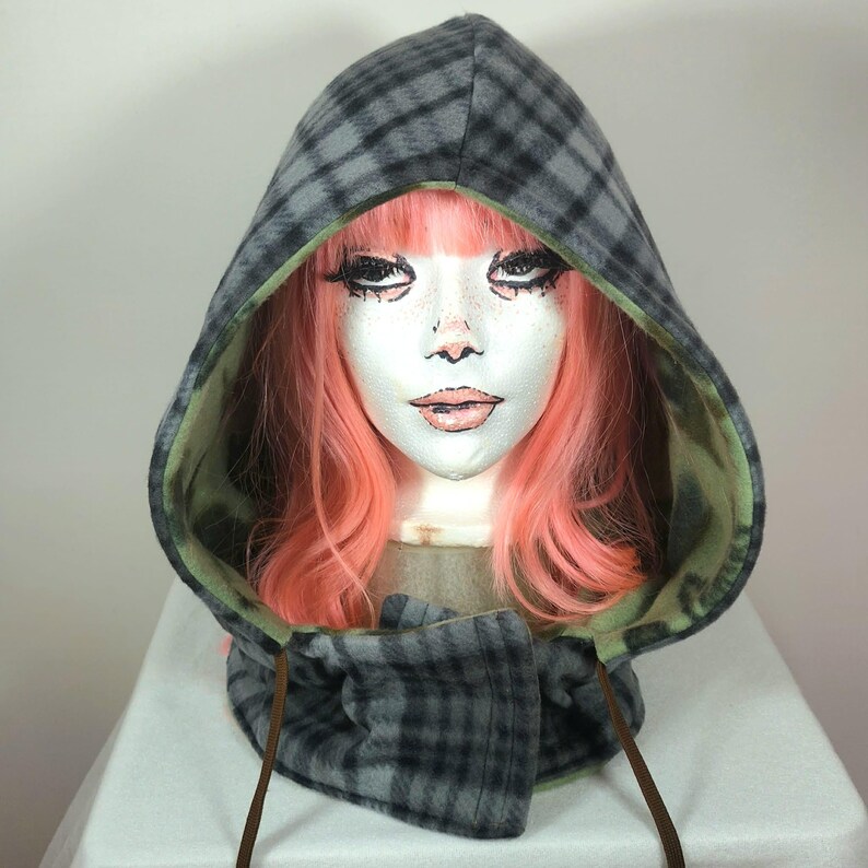 Reversible Hood Oversized Handmade Festival Fleece Alt Warm Winter Fall Spring Apparel Hooded Apocalyptic Alternative Clothing Accessory image 6