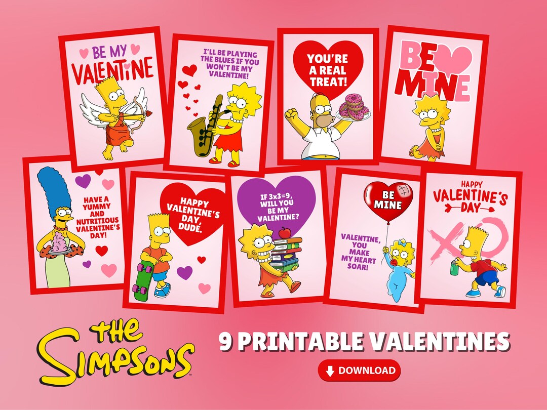 Simpsons-themed Printable Valentine Cards – Instant Download! Bart ...