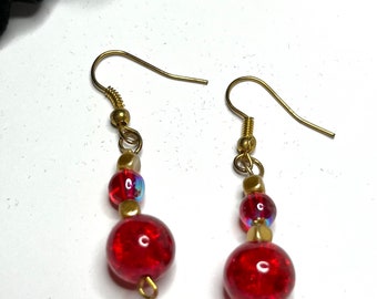 Red and Gold Glass Drop Earrings
