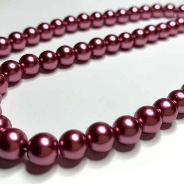 Glass Pearl Round Beads 8mm - Dusky Rose Pink