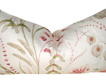 Sanderson Summer Harvest Claret & Olive Bolster Cushion Cover