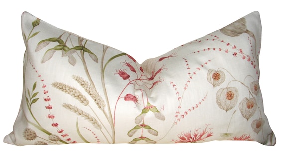 Sanderson Summer Harvest Claret & Olive Bolster Cushion Cover