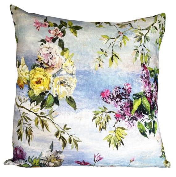 Designers Guild Caprifoglia Sky Blue Floral Linen Cushion Cover