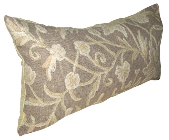 Luxury Pretty Cushions Vintage Crewelwork Silk Bolster Cushion Cover