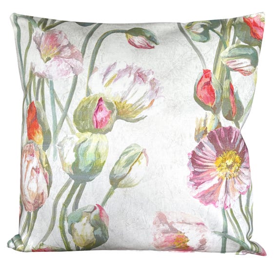 Designers Guild Pavot Cerise Peach Floral Linen Cushion Cover