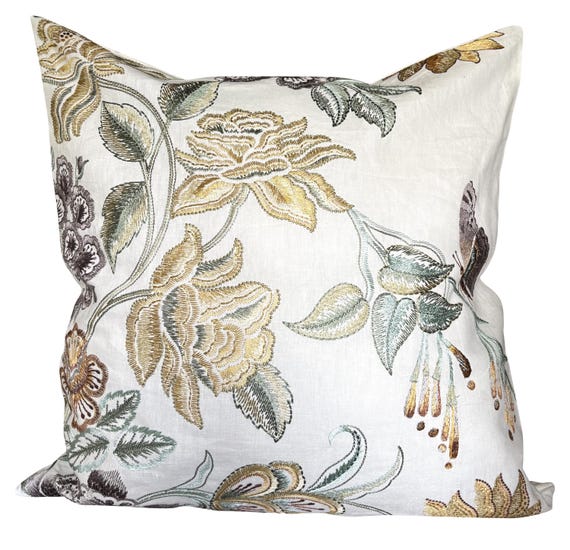 Designers Guild Isabelle Ochre Embroidery Large Cushion Cover