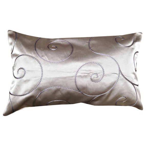 James Brindley Silver Embroidered Satin Cushion Cover