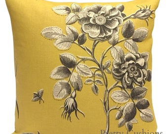 Sanderson Etchings & Roses Yellow Cushion Cover