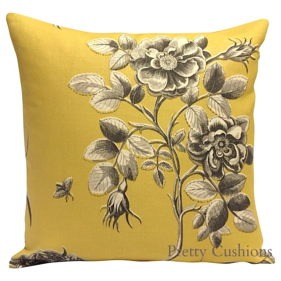 Sanderson Etchings & Roses Yellow Cushion Cover