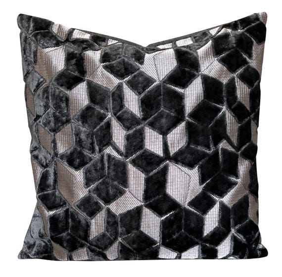 Designers Guild Fitzrovia Graphite & Omega Velvet Cushion Cover