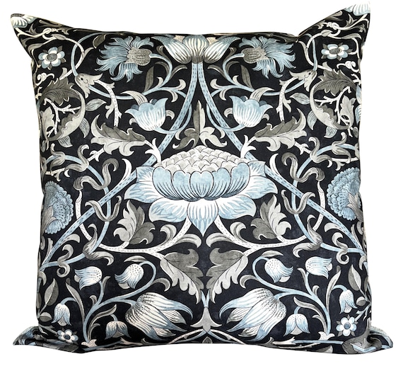William Morris Lodden Noir & Silver Blue Cushion Cover