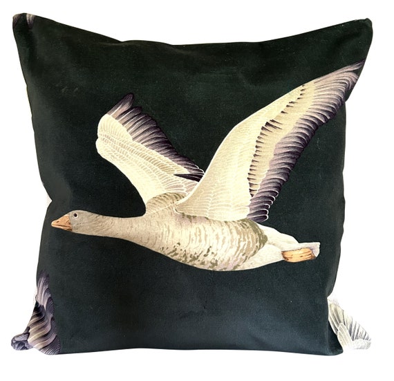 Sanderson Elysian Geese Forest & Fig Velvet Cushion Cover