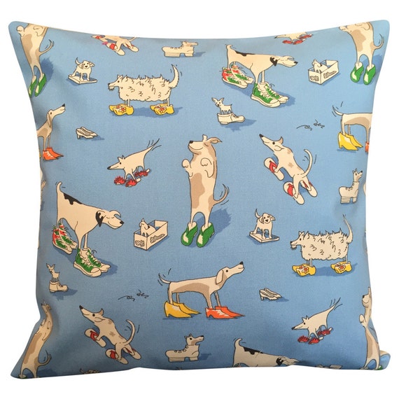 Sanderson Dogs in Clogs Blue Cushion Cover