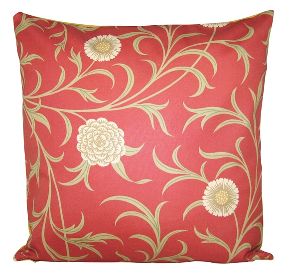 William Morris Scroll Raspberry & Olive Cushion Cover