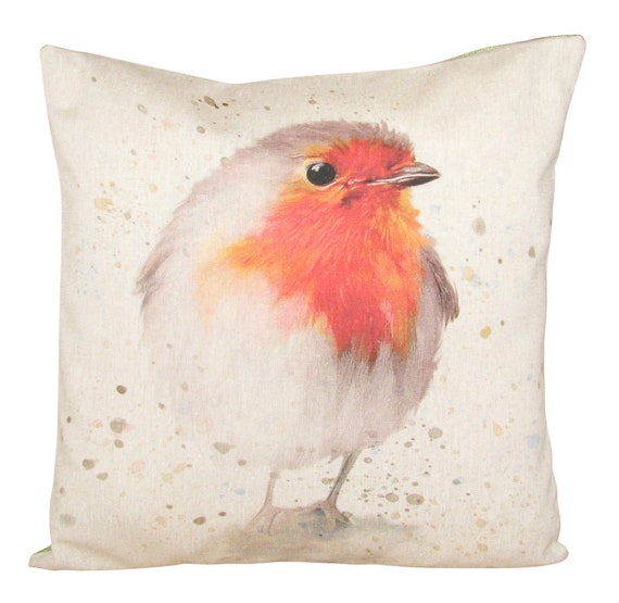 Robin Red Breast Linen Christmas Festive Cushion Cover