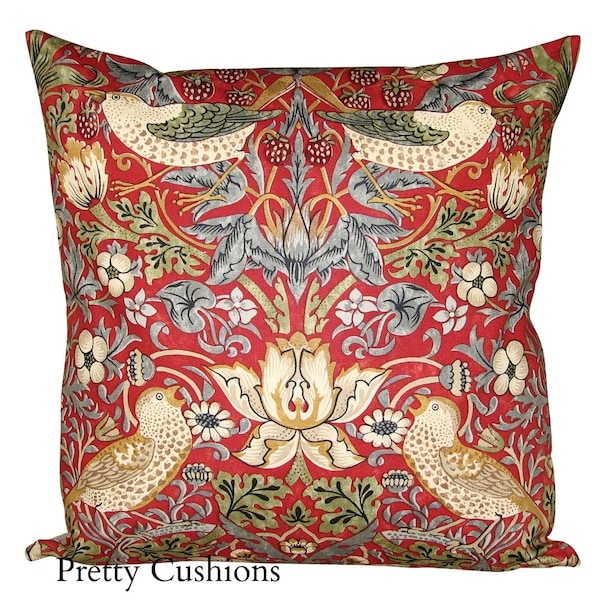 William Morris Strawberry Thief Red Cushion Cover