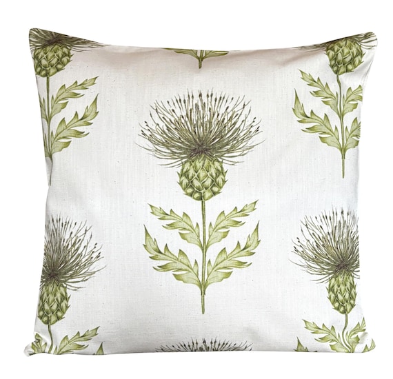 Voyage Thistle Green Natural Linen Wildflower Balmoral Cushion Cover