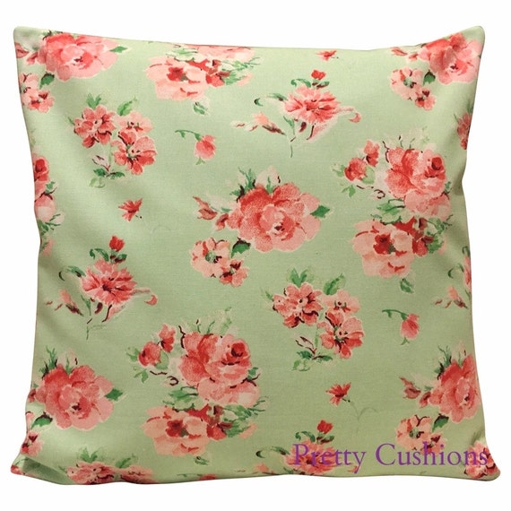 Pretty Vintage Rose Mint Green & Pink Cushion Cover