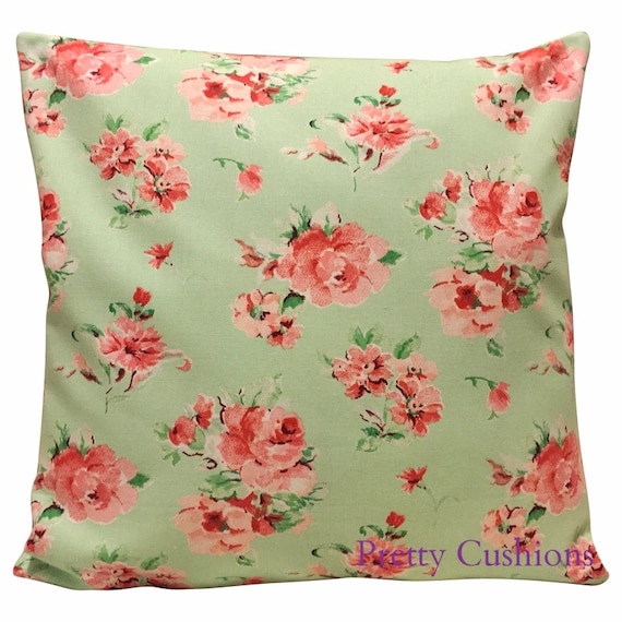 Pretty Vintage Rose Mint Green & Pink Cushion Cover