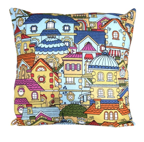 Retro 70's Street Scene Colourful Cushion Cover