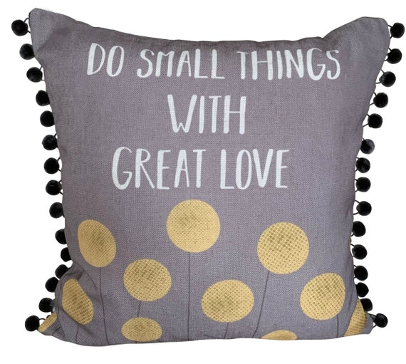 Do Small Things With Great Love Yellow & Grey Pom Pom Cushion Cover