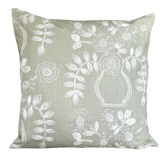Sanderson Flower Pot Duck Egg Blue Embroidery Cushion Cover