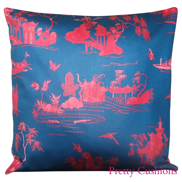 Schumacher Coromandel Blue & Rouge Cushion Cover