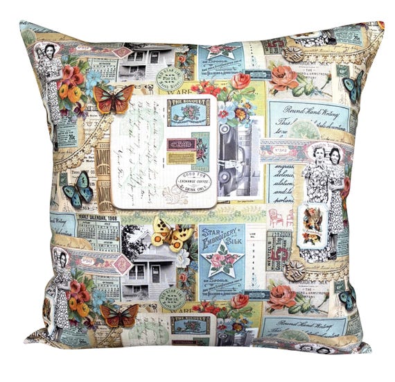 Pretty Vintage Retro Collage Nostalgia Cushion Cover