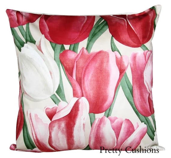 Sanderson Early Tulips Cherry & Red Floral Vintage Cushion Cover