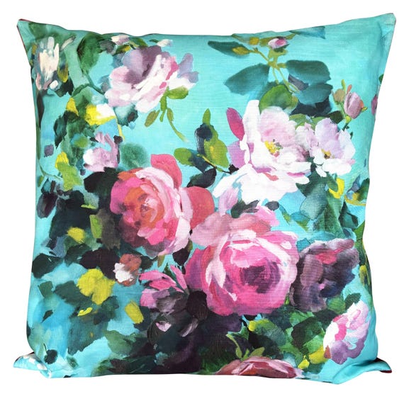 Designers Guild Bouquet de Roses Turquoise Large Cushion Cover