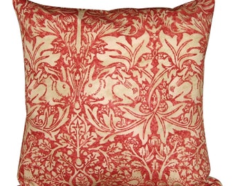 William Morris Brer Rabbit Red & Hemp Cushion Cover