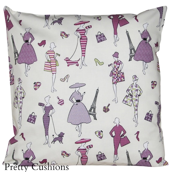 Retro Spingtime in Paris Purple Cushion Cover
