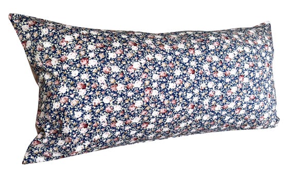 Pretty Ditsy Posy Floral Navy Blue & Pink Cotton Bolster Cushion Cover