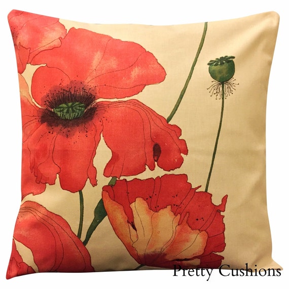 Swaffer Poppyfields Red & Ivory Floral Cushion Cover