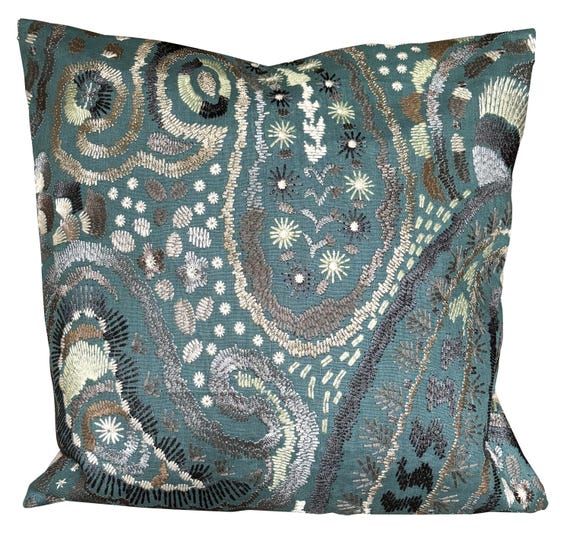 Designers Guild Uchiwa Teal Embroidery Cushion Cover