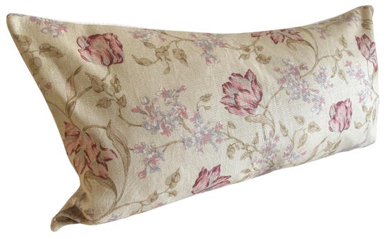 Pretty Cushions Blush Floral Vintage Linen Bolster Cushion Cover