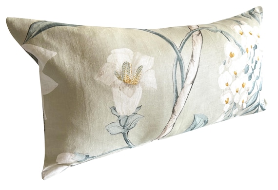 Sanderson Floral Cream & Blue Bolster Cushion Cover